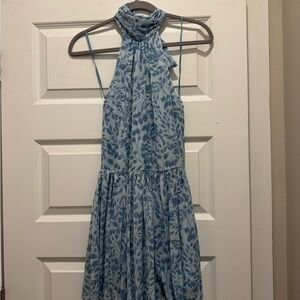 Willow Sky Blue Leafy Halter Dress